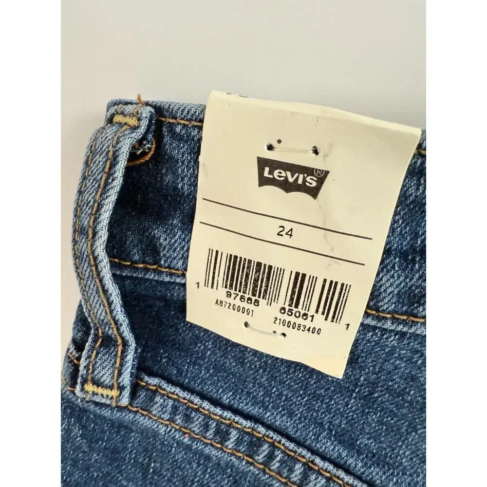 Levi's Premium Women Ribcage Bermuda High Rise Jeans Short Size 24 Blue NWT